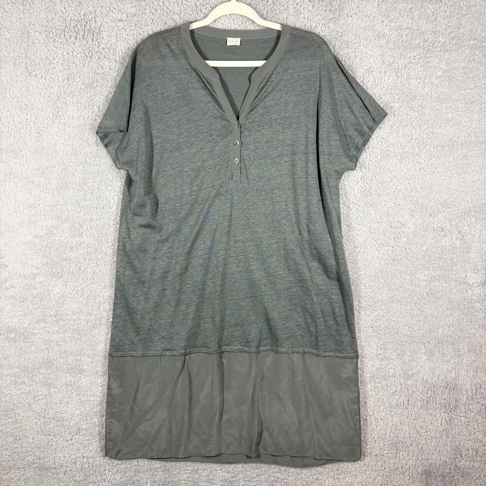 POETRY Linen Slub Knit Silk Trim Henley T Shirt‎ Dress Size 12 Gray Short Sleeve